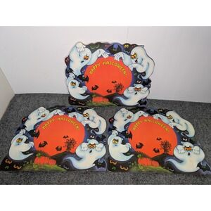 Set Of 3 Vintage Hallmark Halloween Die Cut Paper Happy Halloween Ghosts Bats